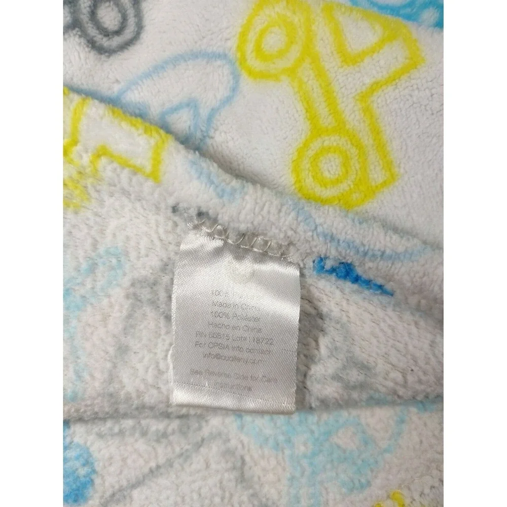 Cudlie Truck Car Train Transportation Baby Blanket Lovey Yellow Blue Gray White